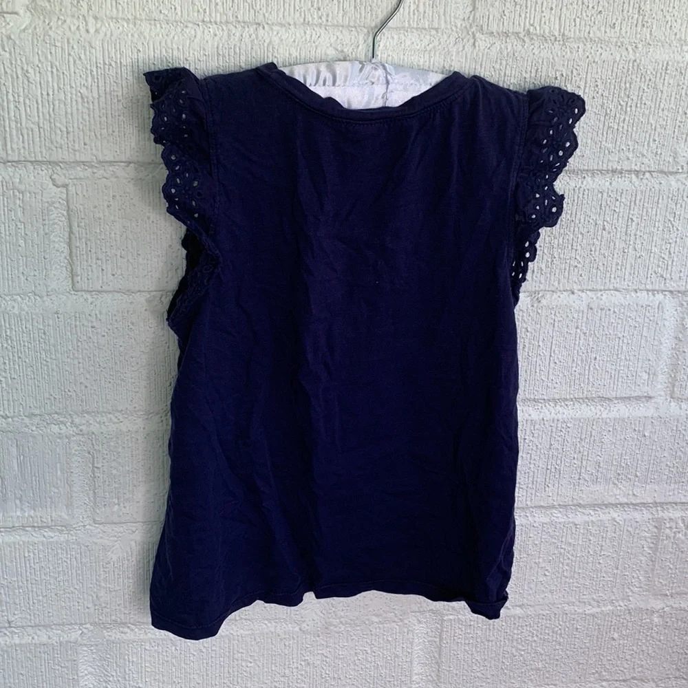 Gymboree Blue Navy Crochet Eyelet Ruffle Top sz M / 7 /8